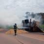 Incêndio atinge carreta na BR-163, em Guarantã do Norte